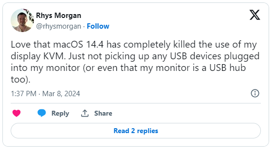 macOS Sonoma update USB hub issue